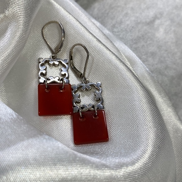 Vintage 925 Silver Carnelian Earrings - Picture 2 of 2